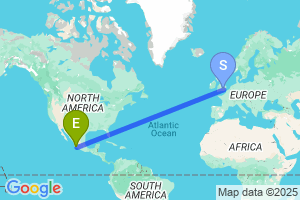 Map of the flight from London Heathrow to Colima