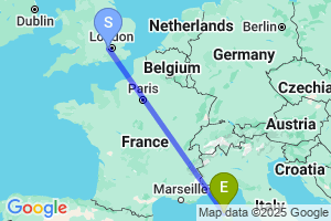 Map of the flight from London Heathrow to Calvi