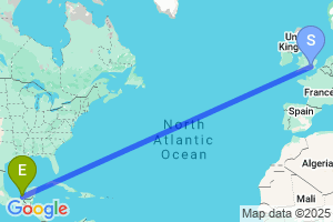 Map of the flight from London Heathrow to Ciudad Del Carmen