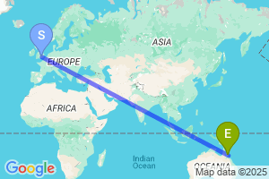 Map of the flight from London Heathrow to Cairns