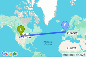 Map of the flight from London Heathrow to Cody / Yellowstone