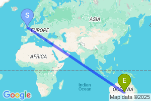 Map of the flight from London Heathrow to Coober Pedy