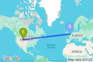 Map of the flight from London Heathrow to Casper