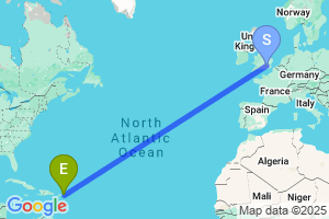 Map of the flight from London Heathrow to Culebra