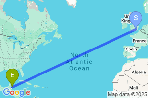 Map of the flight from London Heathrow to Chetumal