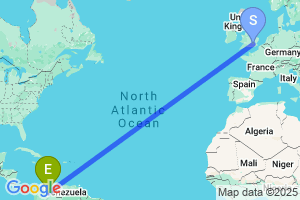 Map of the flight from London Heathrow to Cucuta