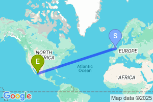 Map of the flight from London Heathrow to Culiacan