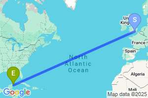 Map of the flight from London Heathrow to Cancun