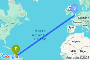 Map of the flight from London Heathrow to Curacao