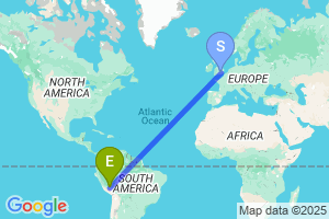 Map of the flight from London Heathrow to Cuzco