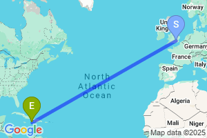Map of the flight from London Heathrow to Les Cayes