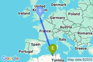 Map of the flight from London Heathrow to Constantine