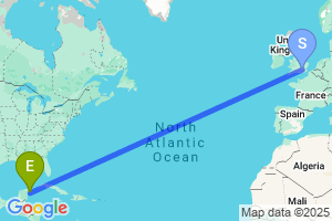 Map of the flight from London Heathrow to Cozumel