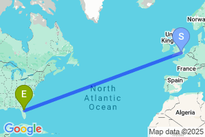 Map of the flight from London Heathrow to Daytona Beach