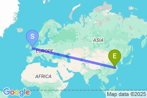 Map of the flight from London Heathrow to Datong