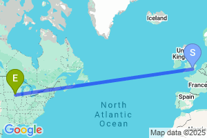 Map of the flight from London Heathrow to Dubuque