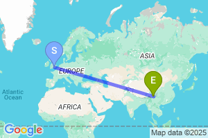 Map of the flight from London Heathrow to Daocheng Yading