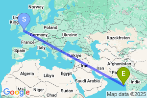 Map of the flight from London Heathrow to Diu