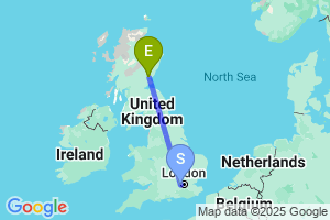 Map of the flight from London Heathrow to Dundee