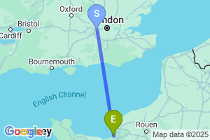 Map of the flight from London Heathrow to Deauville St. Gatien