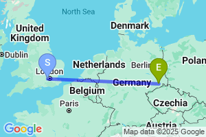 Map of the flight from London Heathrow to Dresden