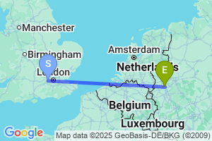 Map of the flight from London Heathrow to Dusseldorf