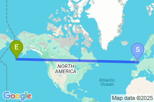 Map of the flight from London Heathrow to Dutch Harbor