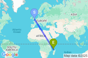 Map of the flight from London Heathrow to Dzaoudzi