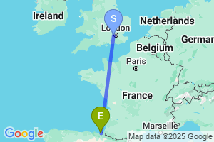 Map of the flight from London Heathrow to San Sebastian