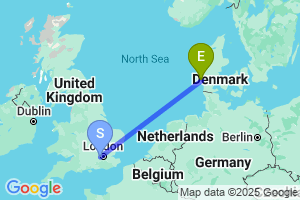 Map of the flight from London Heathrow to Esbjerg