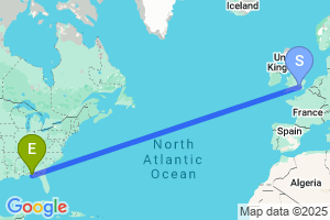 Map of the flight from London Heathrow to Northwest Florida Beaches International