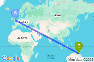 Map of the flight from London Heathrow to Edward River