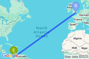 Map of the flight from London Heathrow to Barrancabermeja