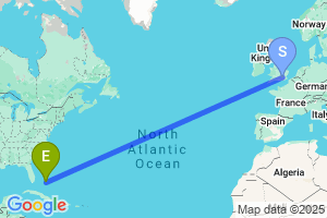 Map of the flight from London Heathrow to North Eleuthera