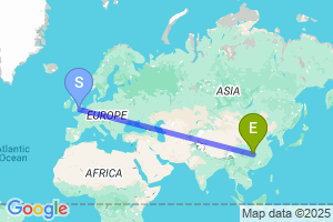 Map of the flight from London Heathrow to Enshi