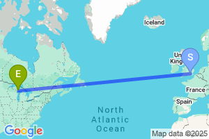 Map of the flight from London Heathrow to Escanaba