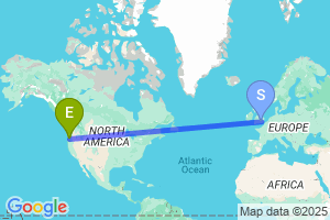 Map of the flight from London Heathrow to Eugene