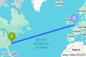 Map of the flight from London Heathrow to New Bern