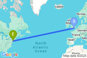 Map of the flight from London Heathrow to New York Newark