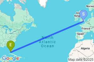 Map of the flight from London Heathrow to Key West