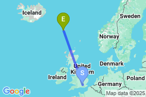 Map of the flight from London Heathrow to Sorvagur