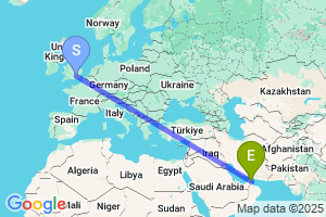 Map of the flight from London Heathrow to Al-Fujairah