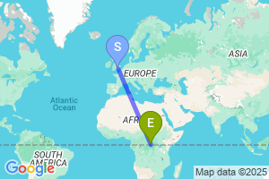 Map of the flight from London Heathrow to Kisangani