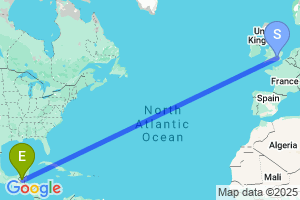 Map of the flight from London Heathrow to Flores