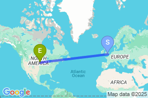 Map of the flight from London Heathrow to Sioux Falls