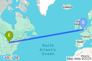 Map of the flight from London Heathrow to Fort Wayne