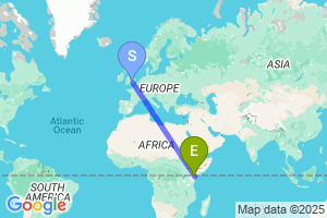 Map of the flight from London Heathrow to Garissa