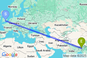 Map of the flight from London Heathrow to Guwahati