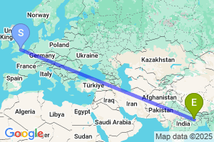 Map of the flight from London Heathrow to Gaya