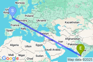 Map of the flight from London Heathrow to Gulbarga